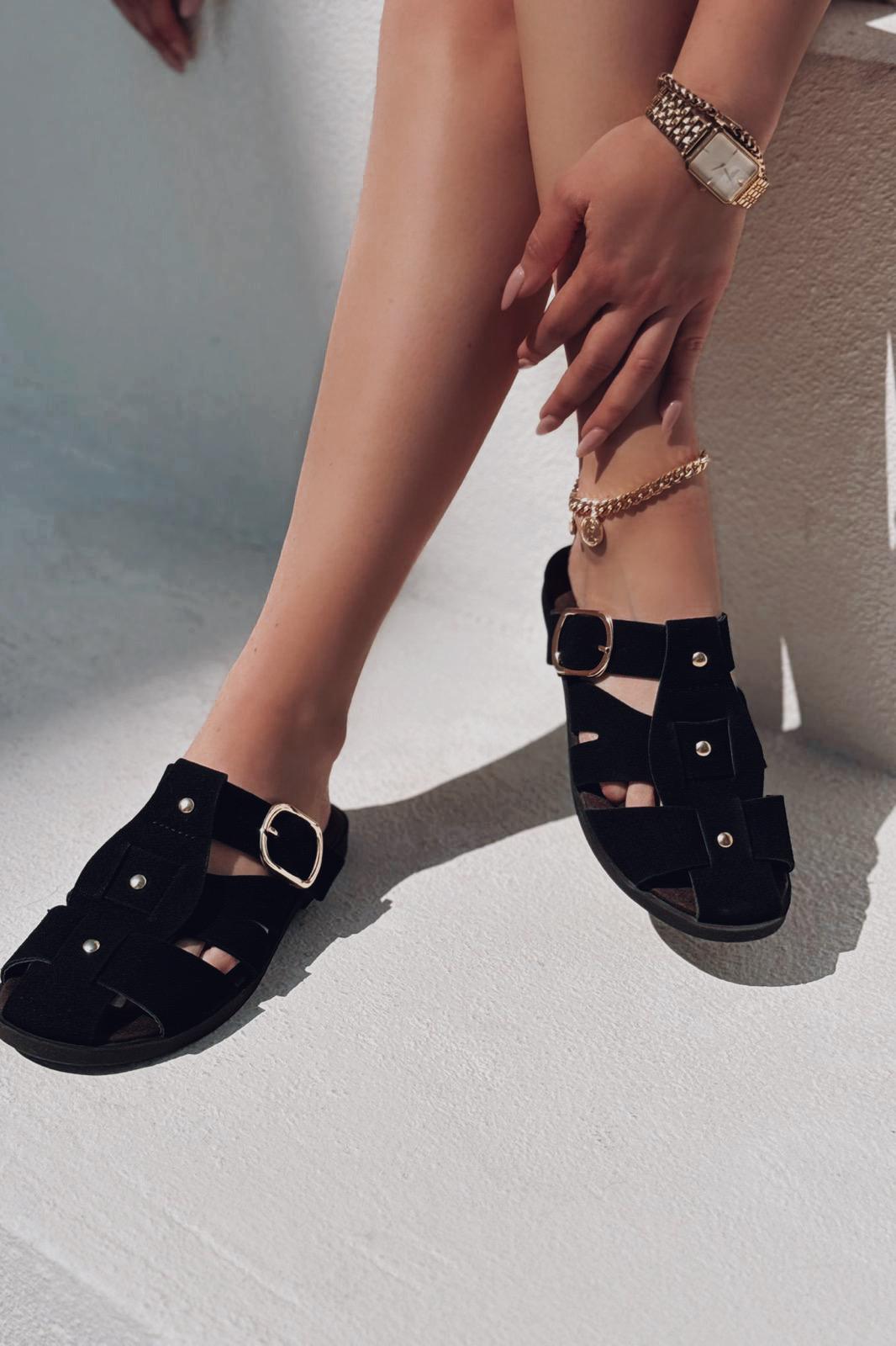 Tayra Süet Siyah Düz Kadın Terlik - ILOVESHOES