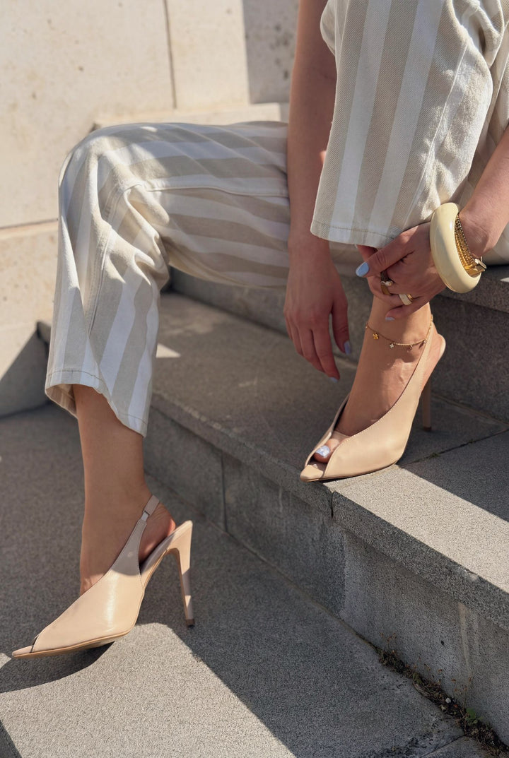 Marvello Nude Mat Deri Kadın Topuklu Sandalet - ILOVESHOES
