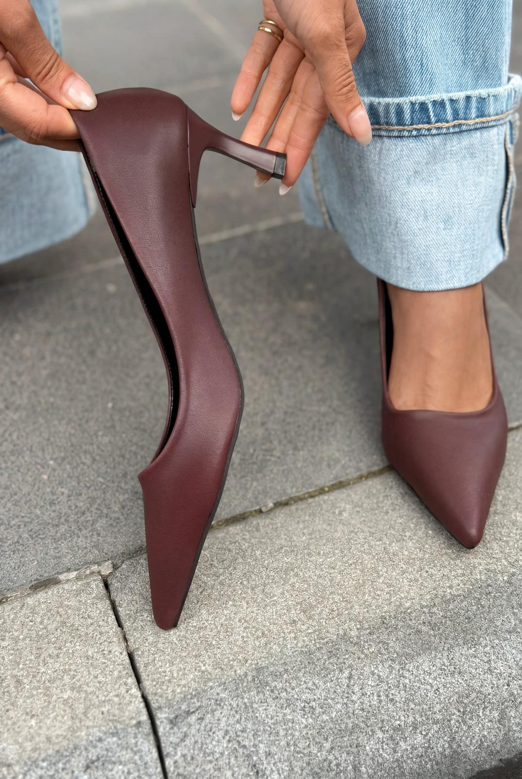 Delvion Bordo Mat Deri Kadın Stiletto - ILOVESHOES