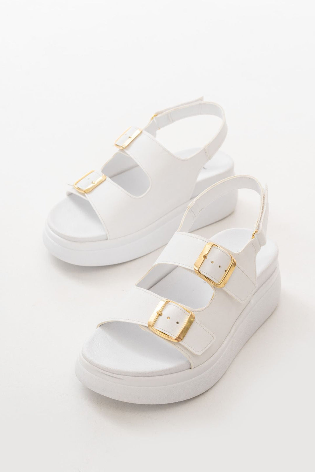 Paliris Mat Deri Beyaz Kalın Taban Kadın Sandalet - ILOVESHOES