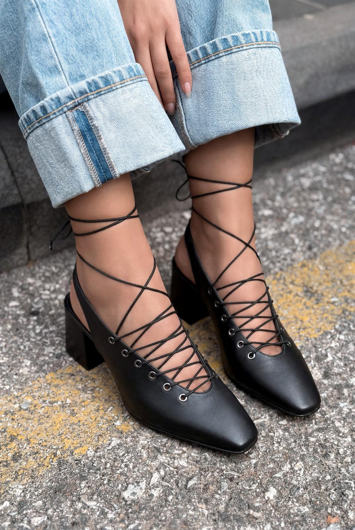 Yorella Topuklu Ayakkabı Siyah Mat Deri - ILOVESHOES