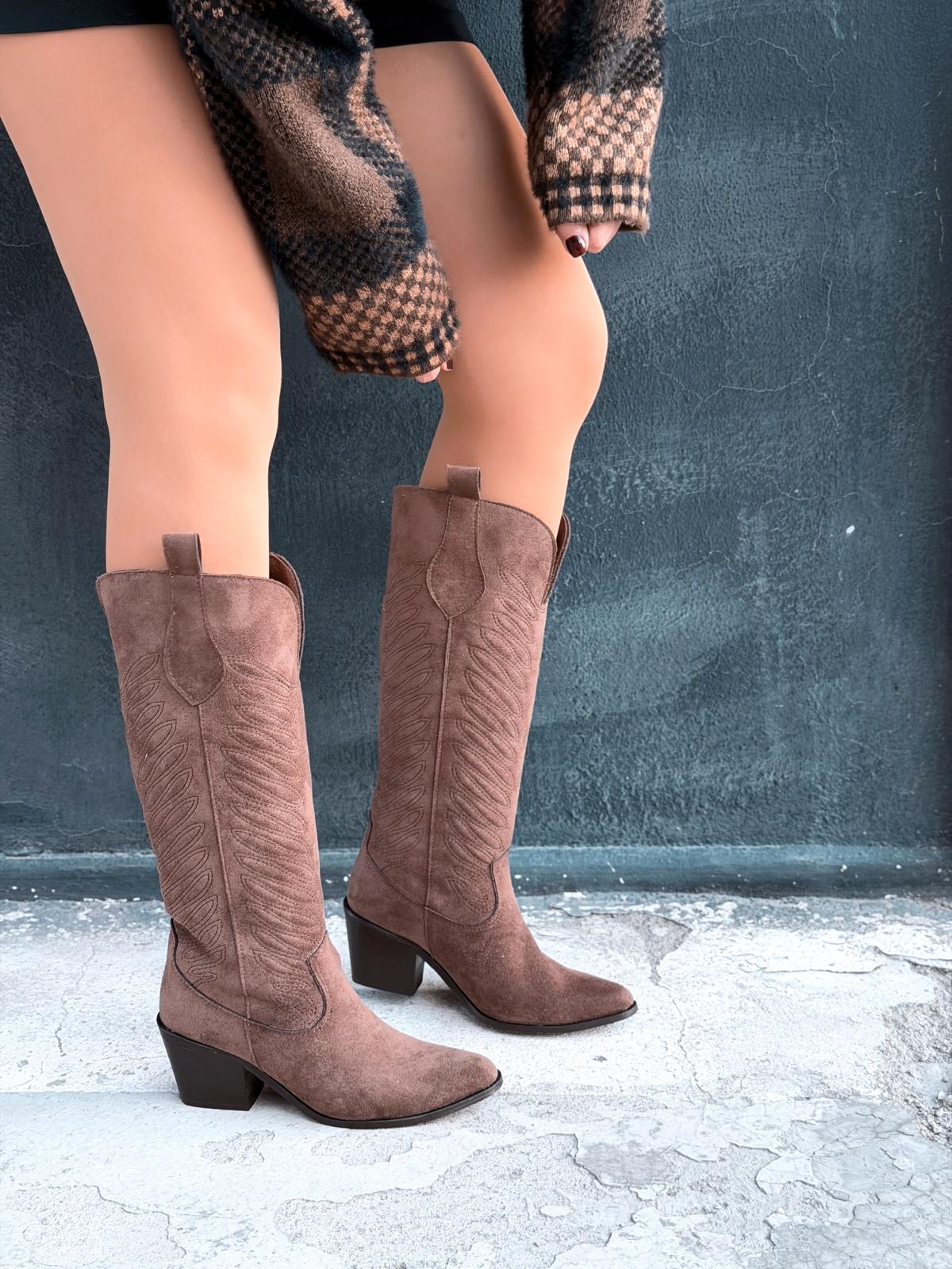 Marvett Kadın Kovboy Çizme Kahverengi Süet - ILOVESHOES