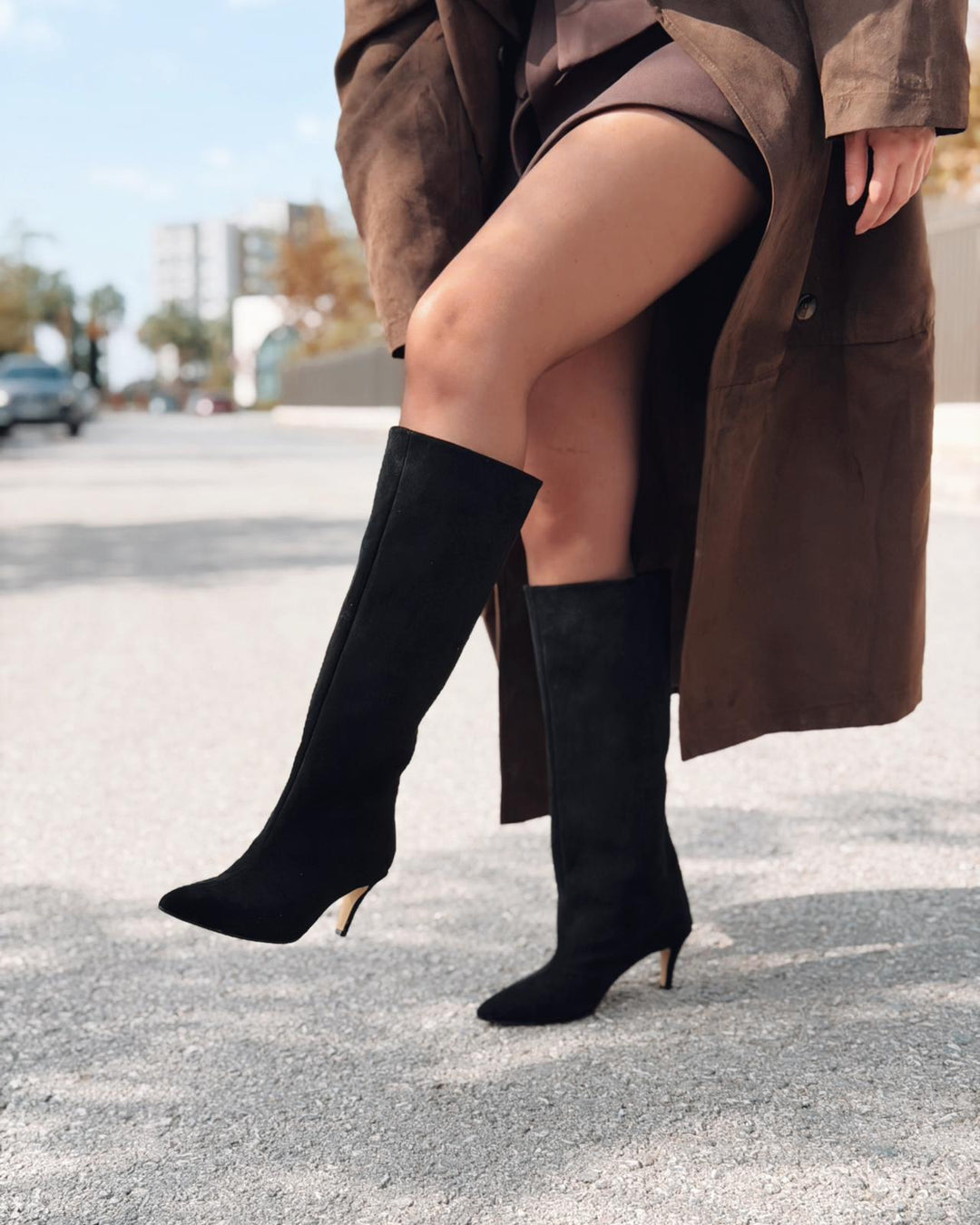 Gwen Kadın Topuklu Çizme Siyah Süet - ILOVESHOES