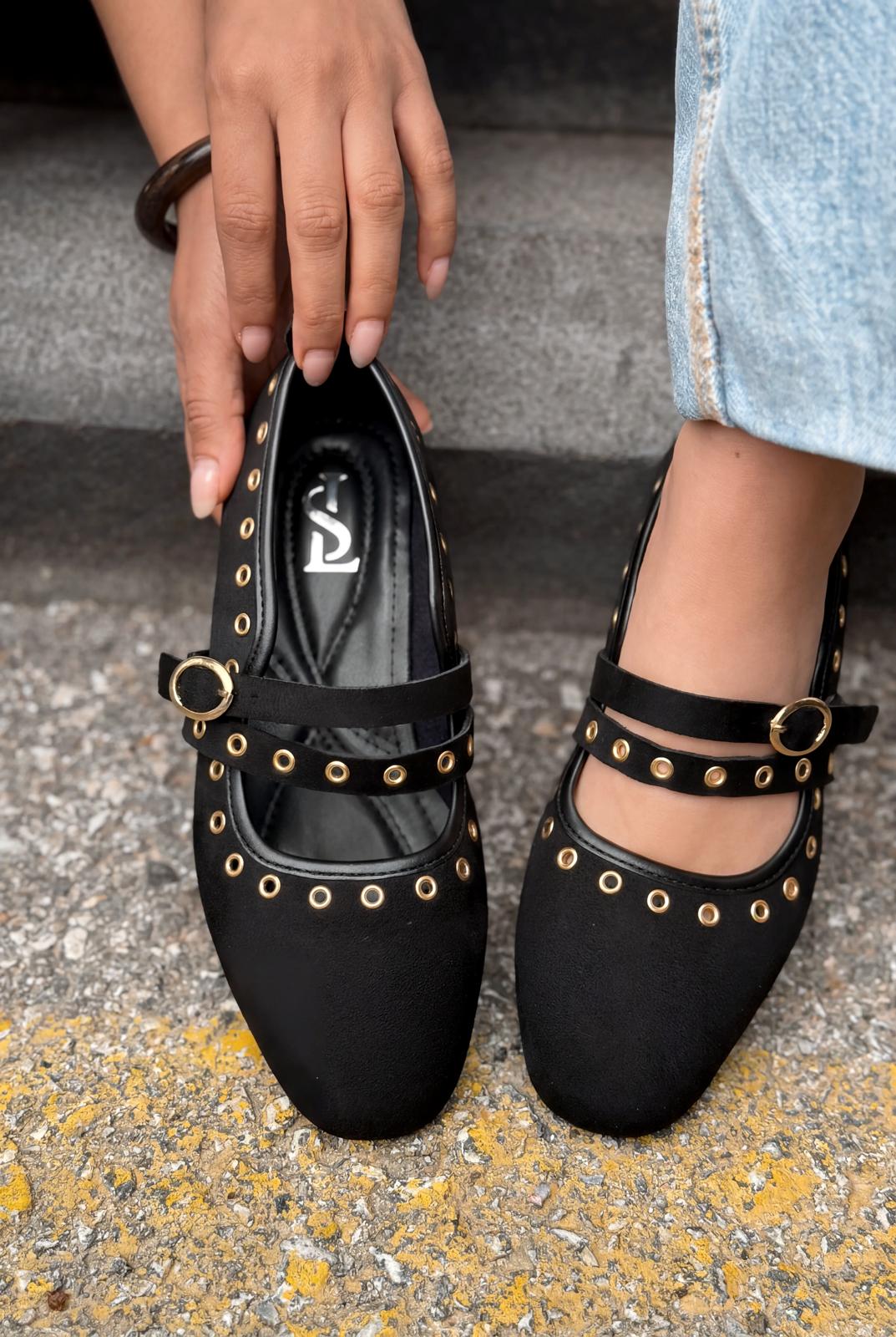 Elia Siyah Süet Kadın Babet - ILOVESHOES