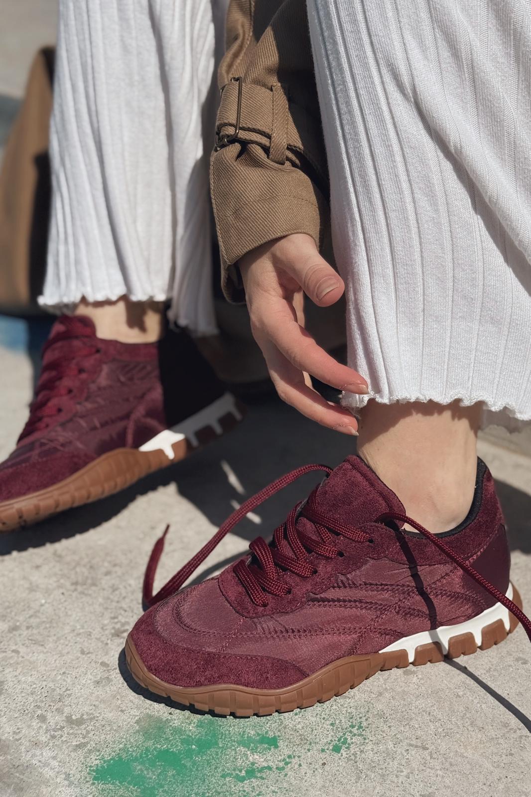 Romine Paraşüt Kumaş Bordo Kadın Spor Ayakkabı - ILOVESHOES