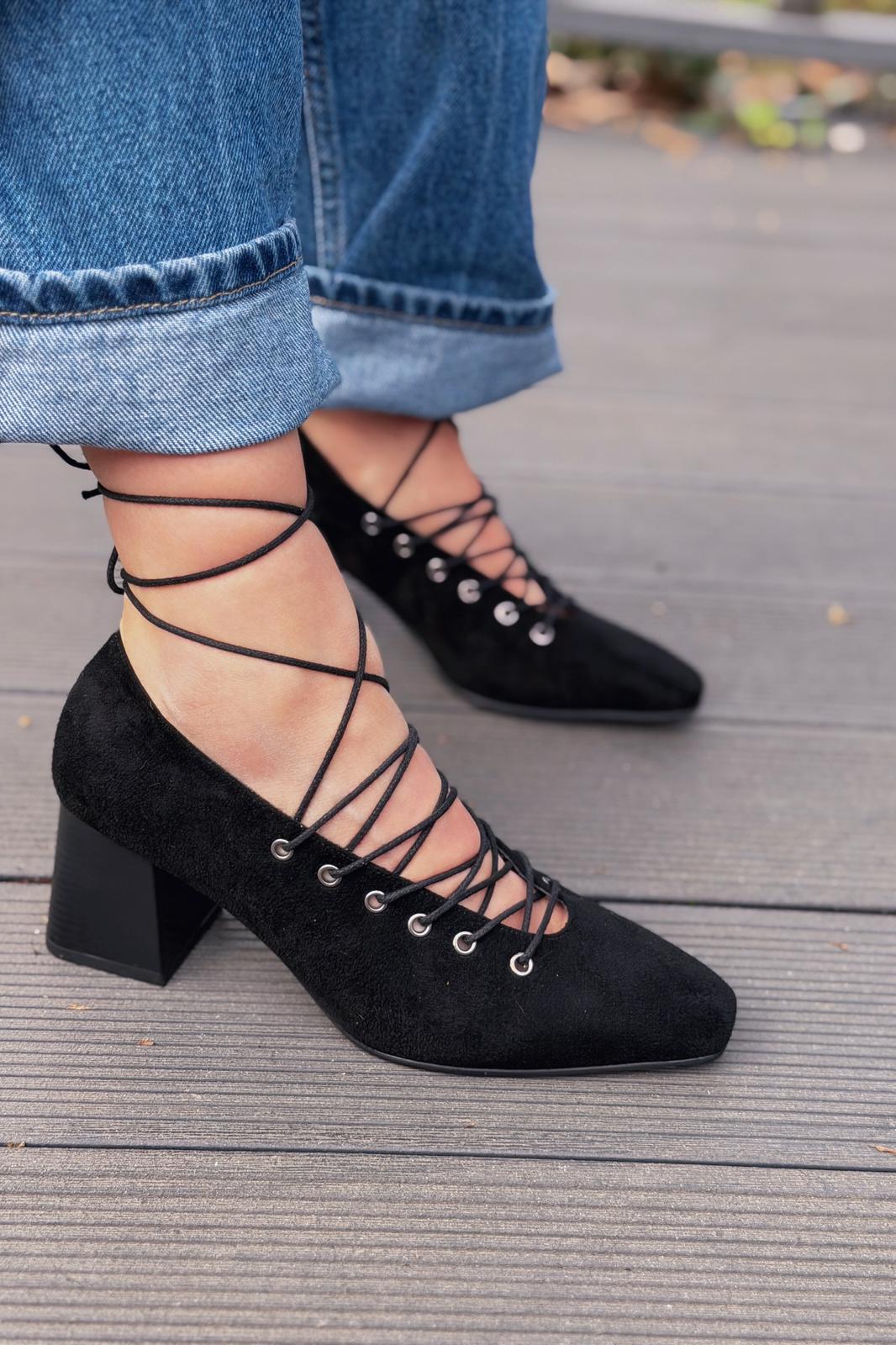 Temora Topuklu Ayakkabı Siyah Süet - ILOVESHOES