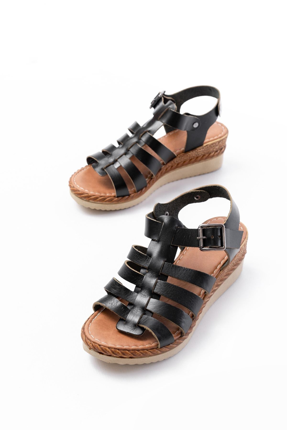 Nivano Hakiki Deri Siyah Dolgu Topuklu Sandalet - ILOVESHOES