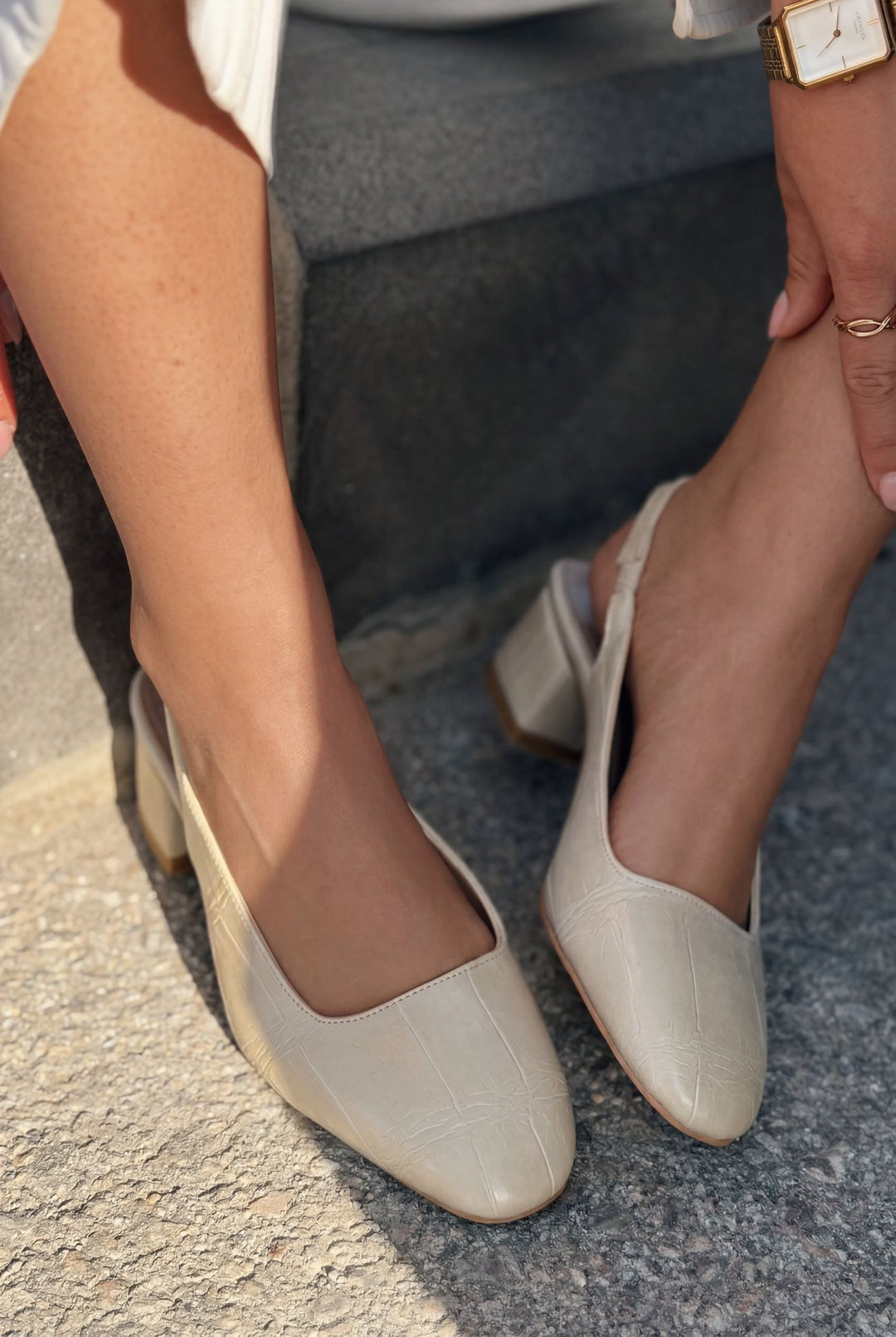 Solen Mary jane Topuklu Ayakkabı Bej Mat Deri Desenli - ILOVESHOES