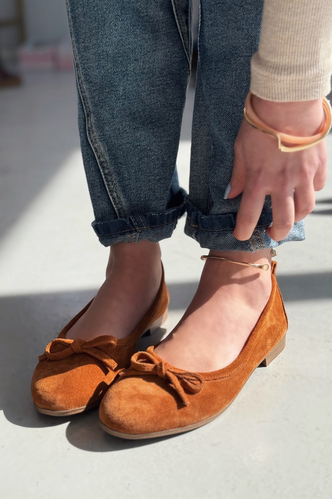 Balwen Hakiki Süet Kurdele Detaylı Kadın Loafer Taba