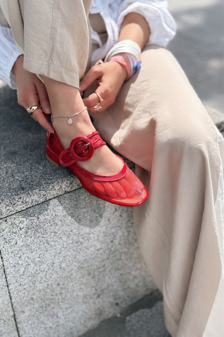 Cyreya File Kırmızı Toka Detaylı Mary Jane - ILOVESHOES