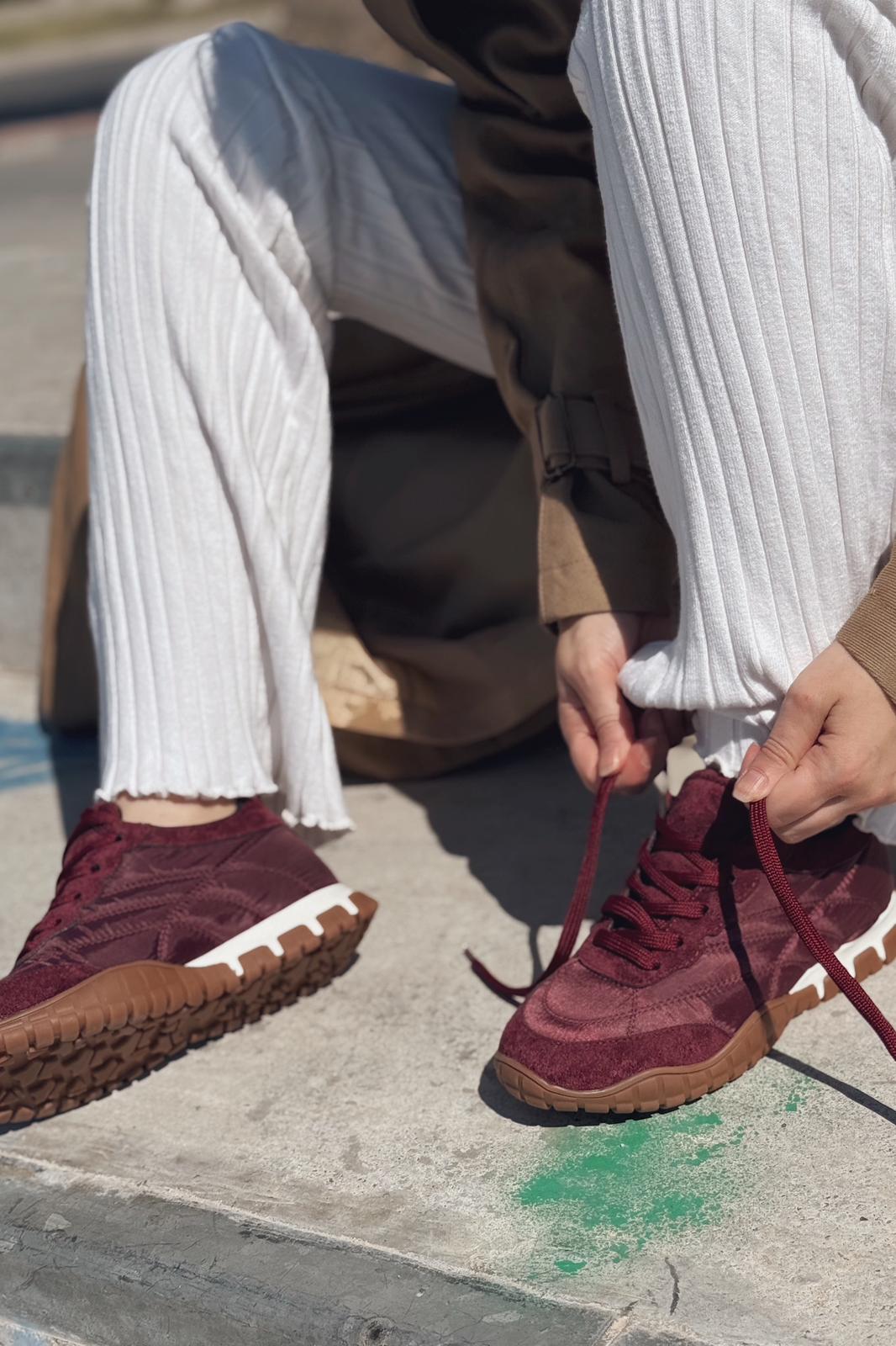 Romine Paraşüt Kumaş Bordo Kadın Spor Ayakkabı - ILOVESHOES