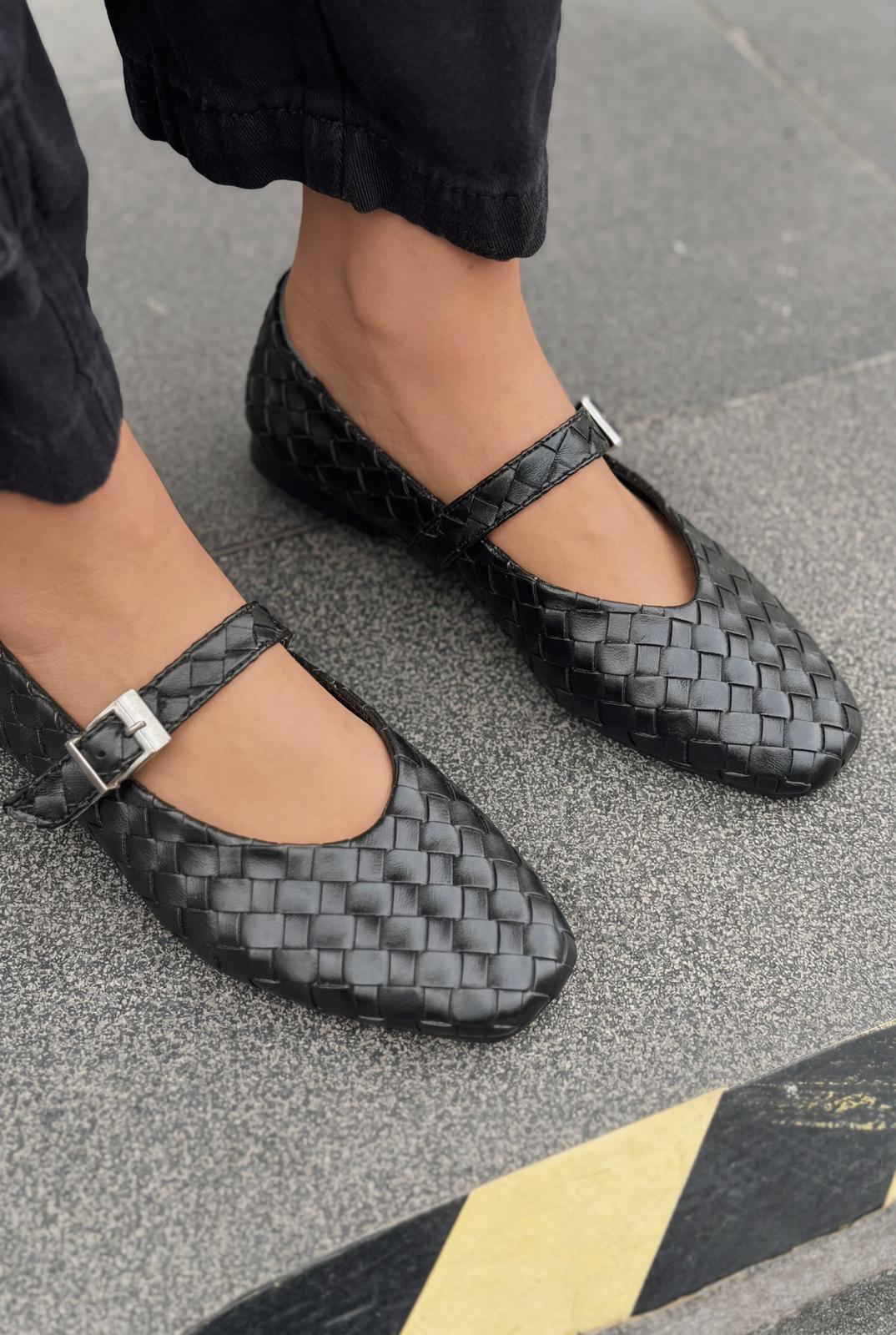 Vespera Kadın Babet Siyah Mat Deri - ILOVESHOES