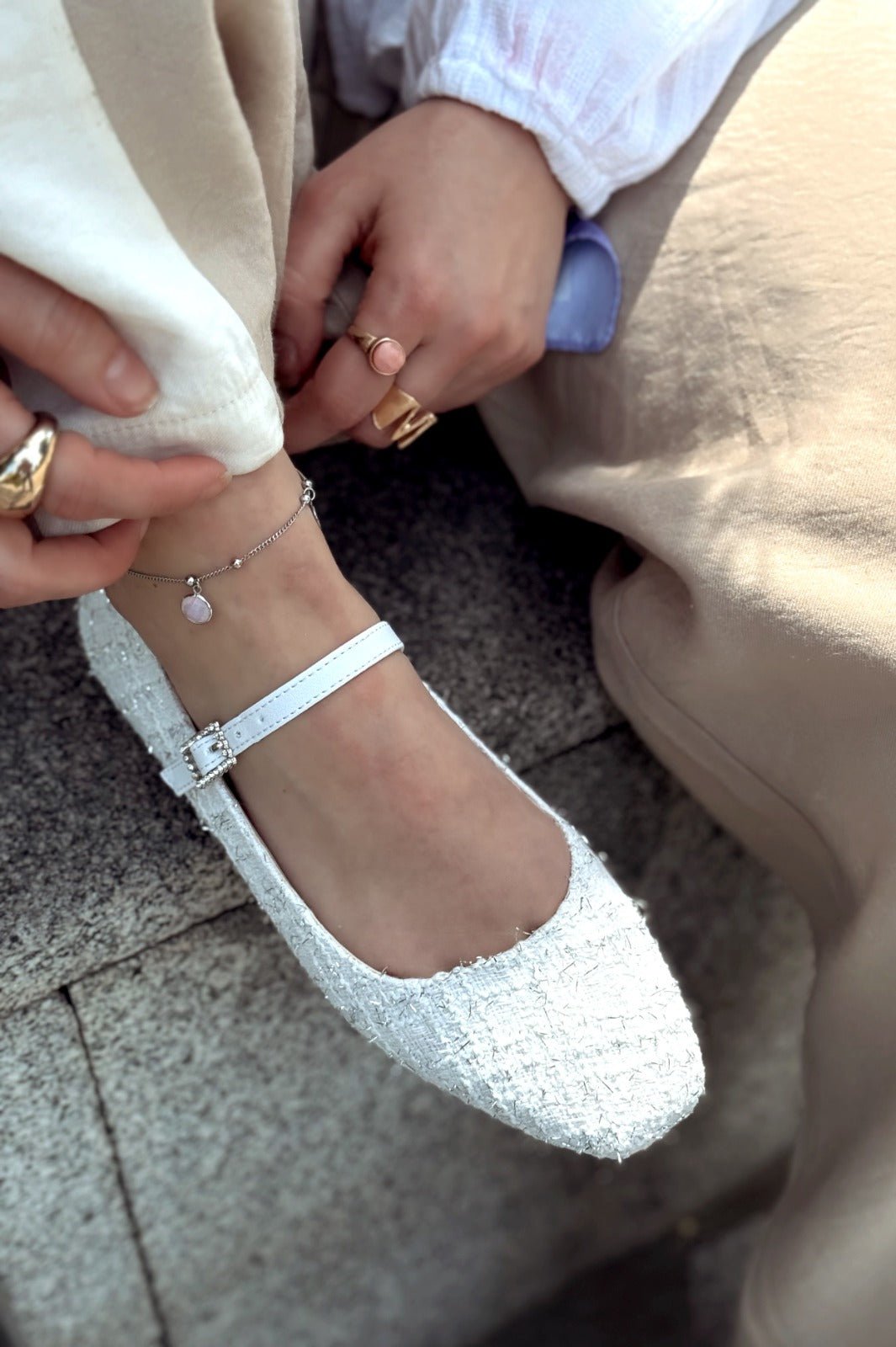 Edwons Tüvit Desenli Kadın Babet Beyaz - ILOVESHOES
