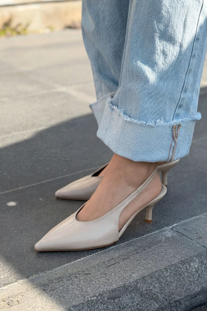 Navore Stiletto Bej Kırışık Deri - ILOVESHOES