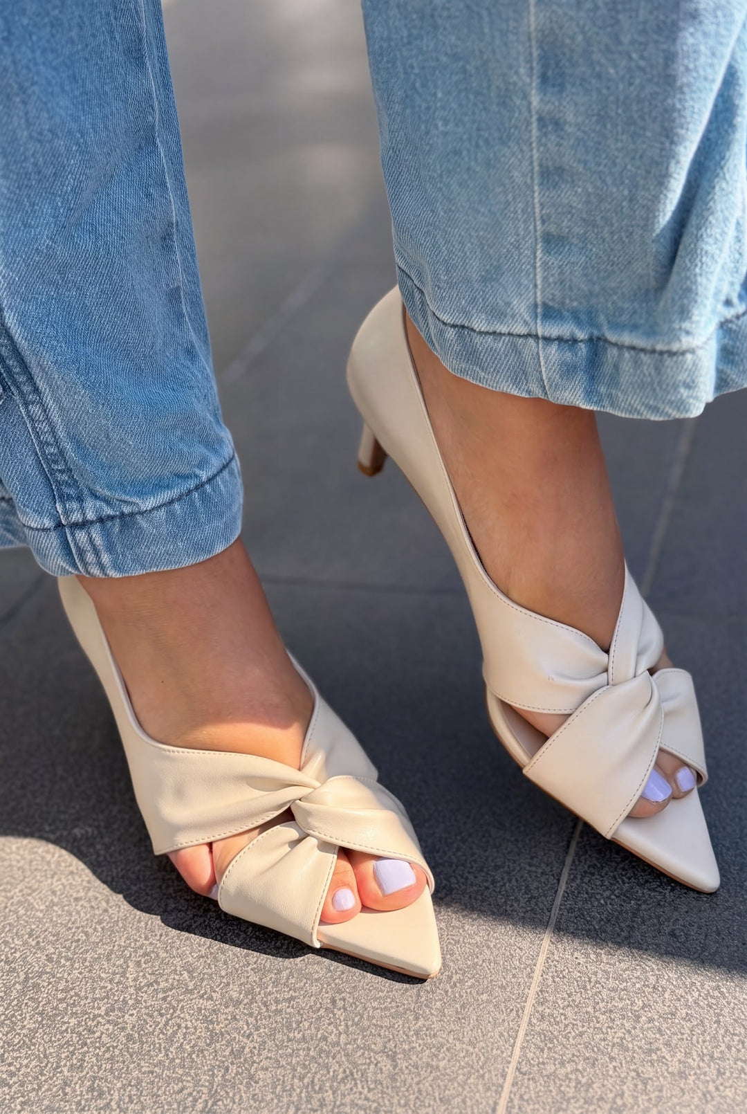 Viona Bej Mat Deri Kadın Topuklu Sandalet - ILOVESHOES