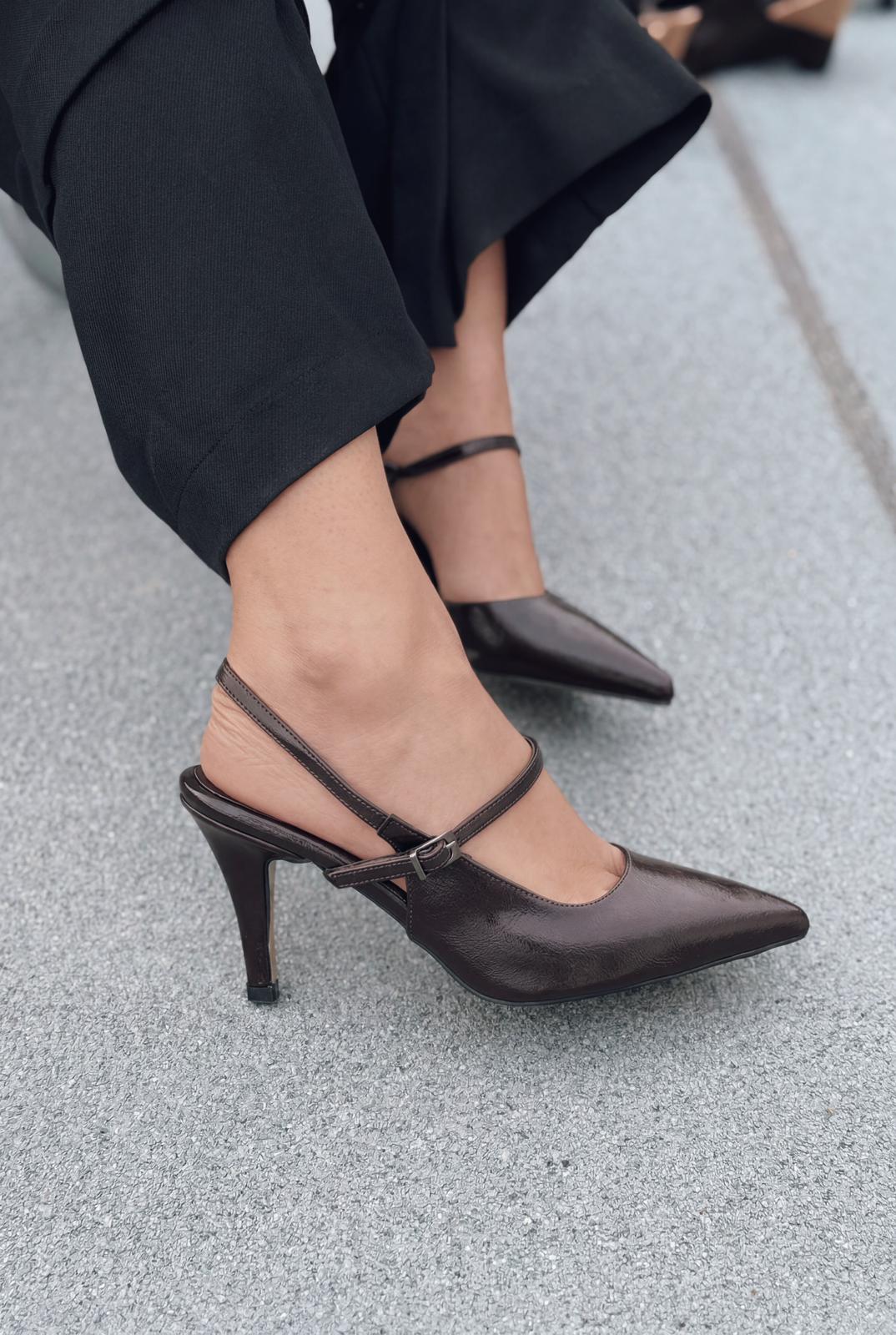 Lorent Acıkahve Kırışık Deri Kadın Stiletto - ILOVESHOES