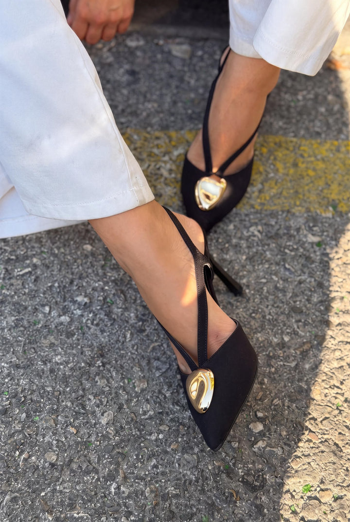 Luvieva Siyah Saten Kadın Stiletto