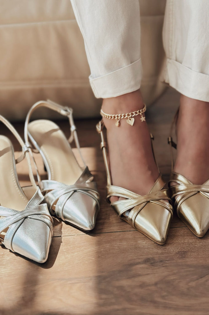 Peraps Parlak Deri Yüksek Topuklu Stiletto Gold - ILOVESHOES
