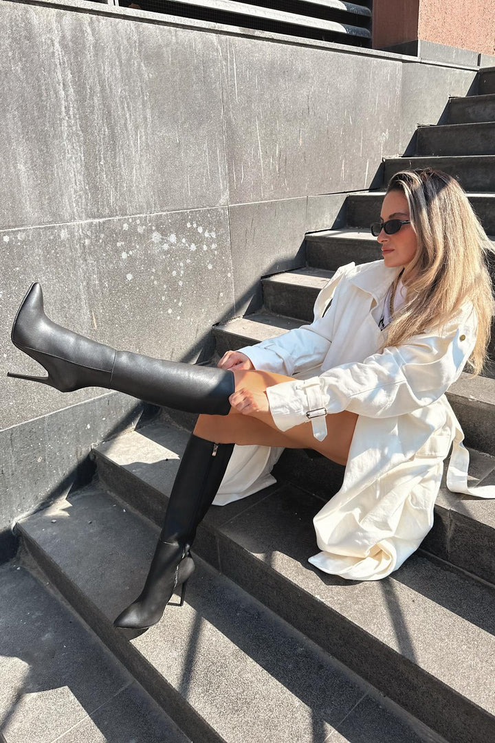 Zynor Siyah Fermuarlı Lastikli İnce Yüksek Topuklu Kadın Çizme - ILOVESHOES