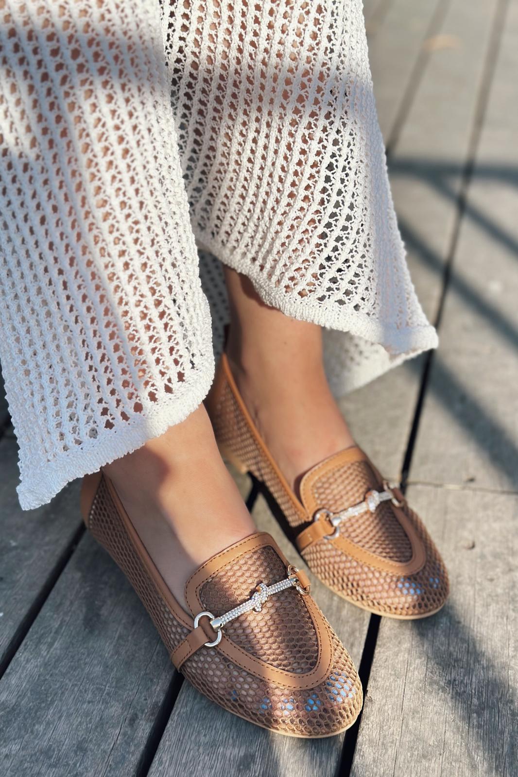 Nojita Taba File Taş Toka Detaylı Kadın Loafer