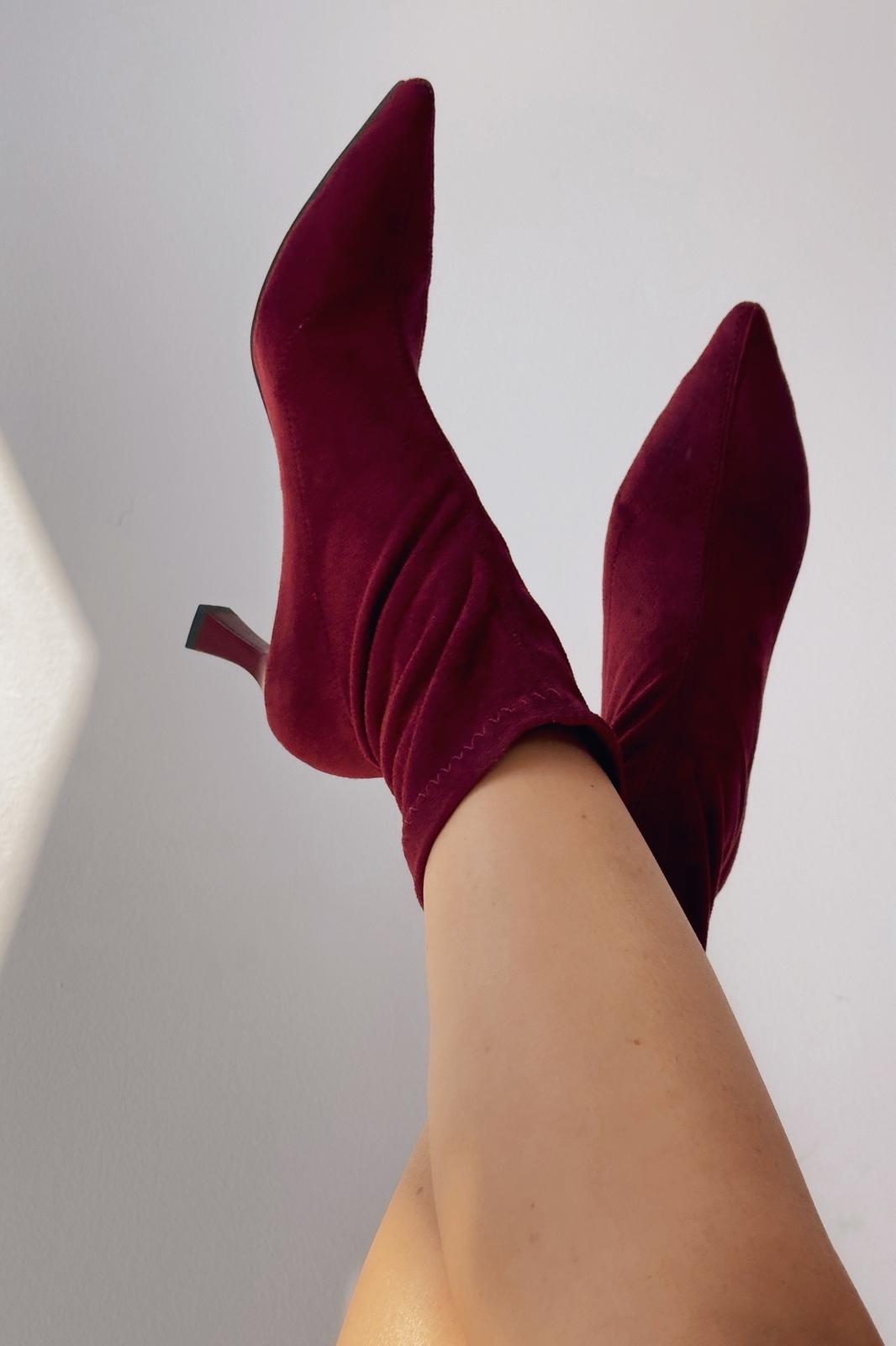 Loravo Süet Streç Topuklu Çorap Bot Bordo - ILOVESHOES