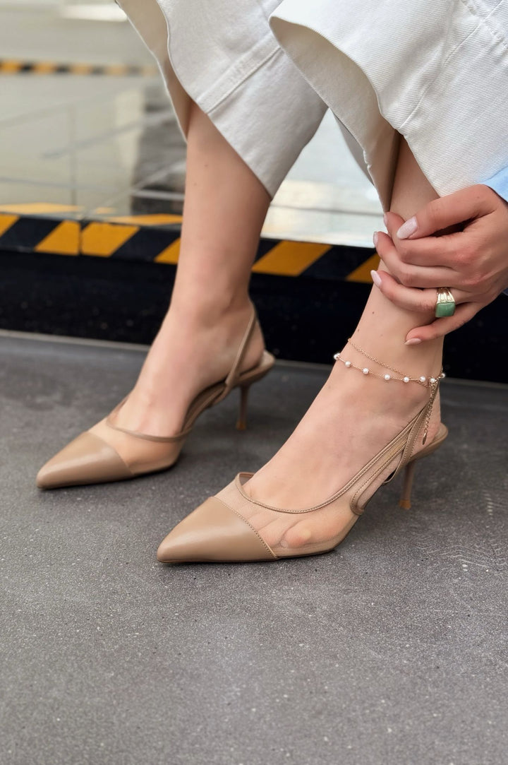 Rensi Mat Deri Kahverengi File Detaylı Stiletto - ILOVESHOES