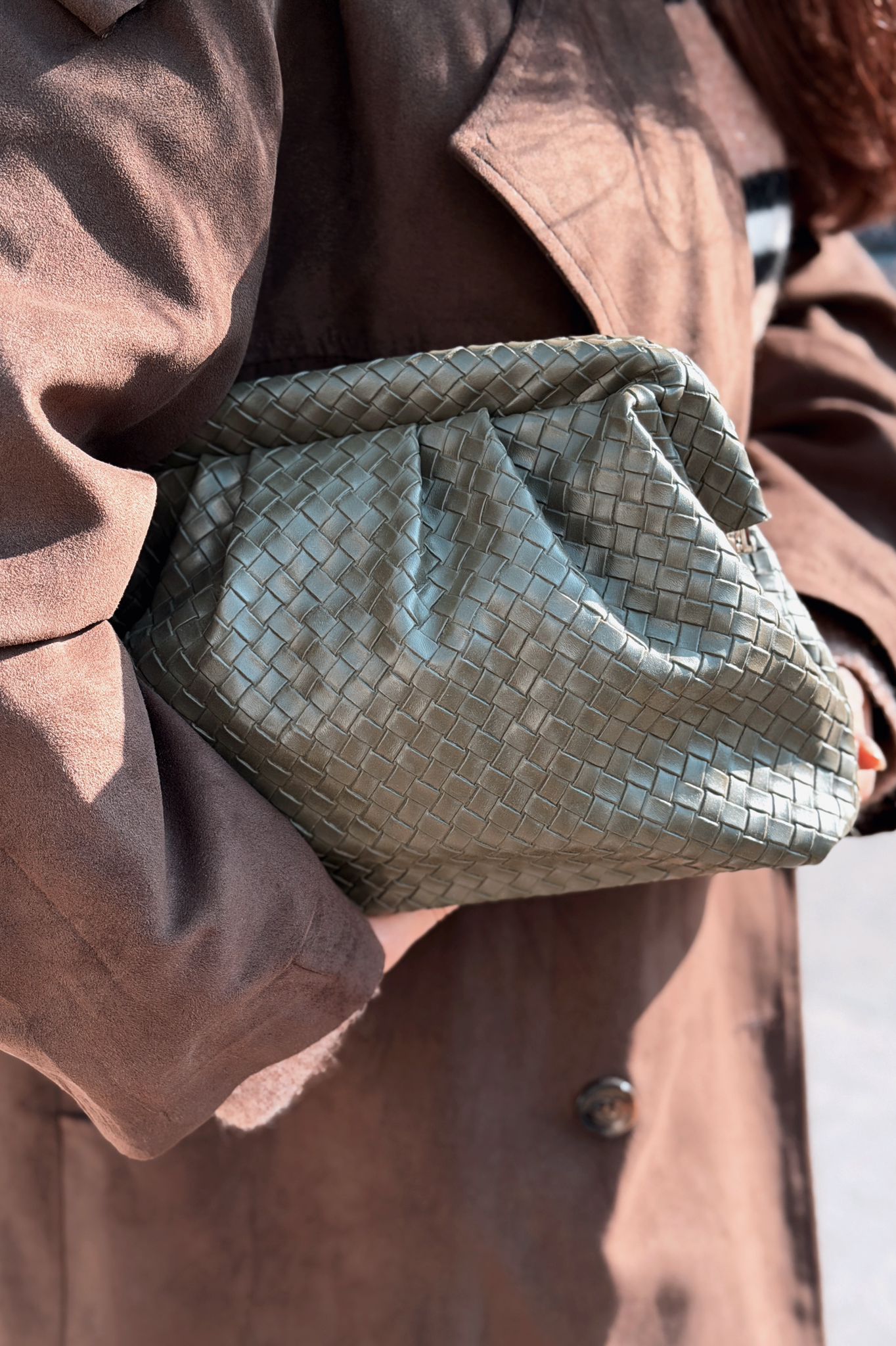 Lurine Kadın Clutch Çanta Haki Mat Deri - ILOVESHOES