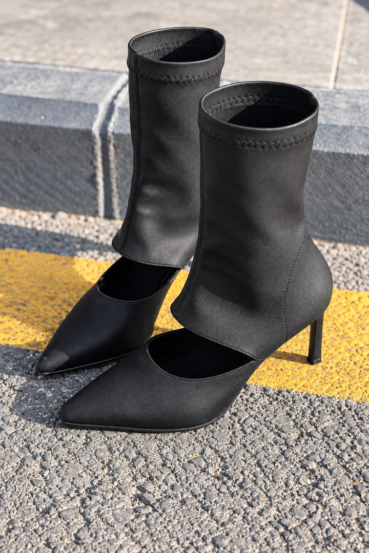 Ovrin Siyah Mat Deri Kadın Streç Bot - ILOVESHOES