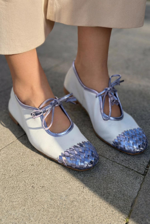 Talorin Hakiki Deri Kadın Bağcıklı Babet Metalik Lila - ILOVESHOES