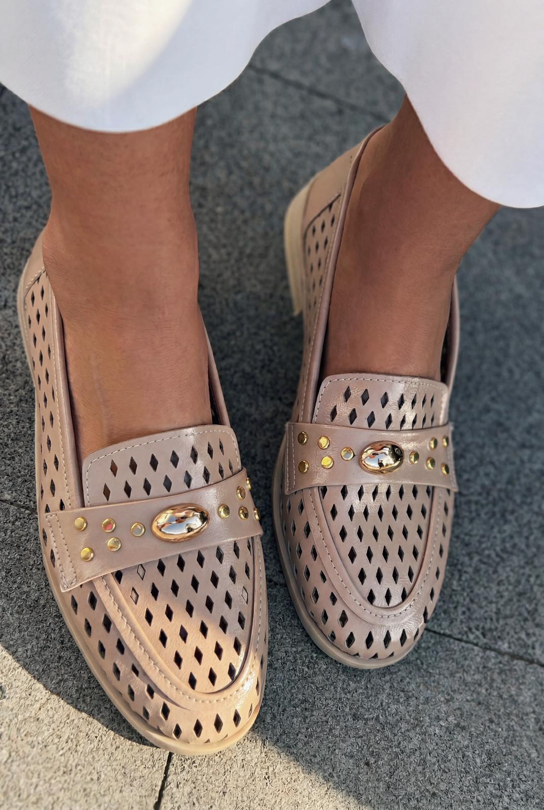 Ardion Kadın Loafer Bej Mat Deri - ILOVESHOES