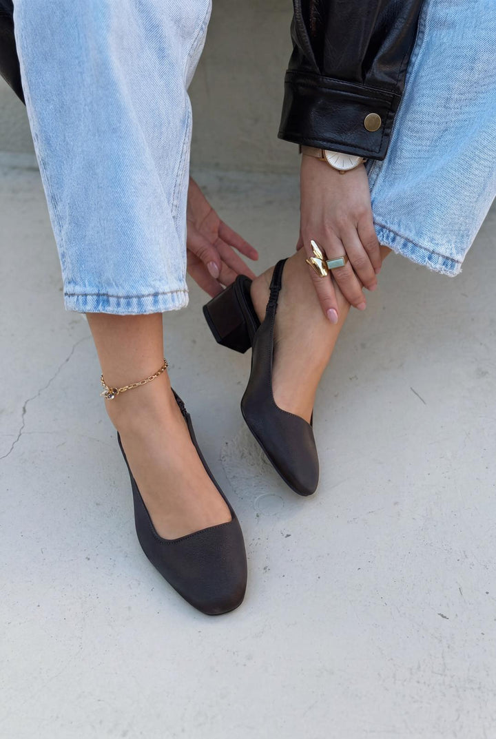 Solen Mary jane Topuklu Ayakkabı Acıkahve Saten - ILOVESHOES