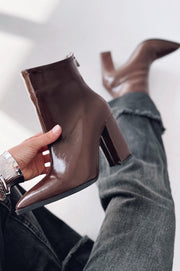 Miren Kadın Topuklu Bot Acıkahve Parlak Deri - ILOVESHOES