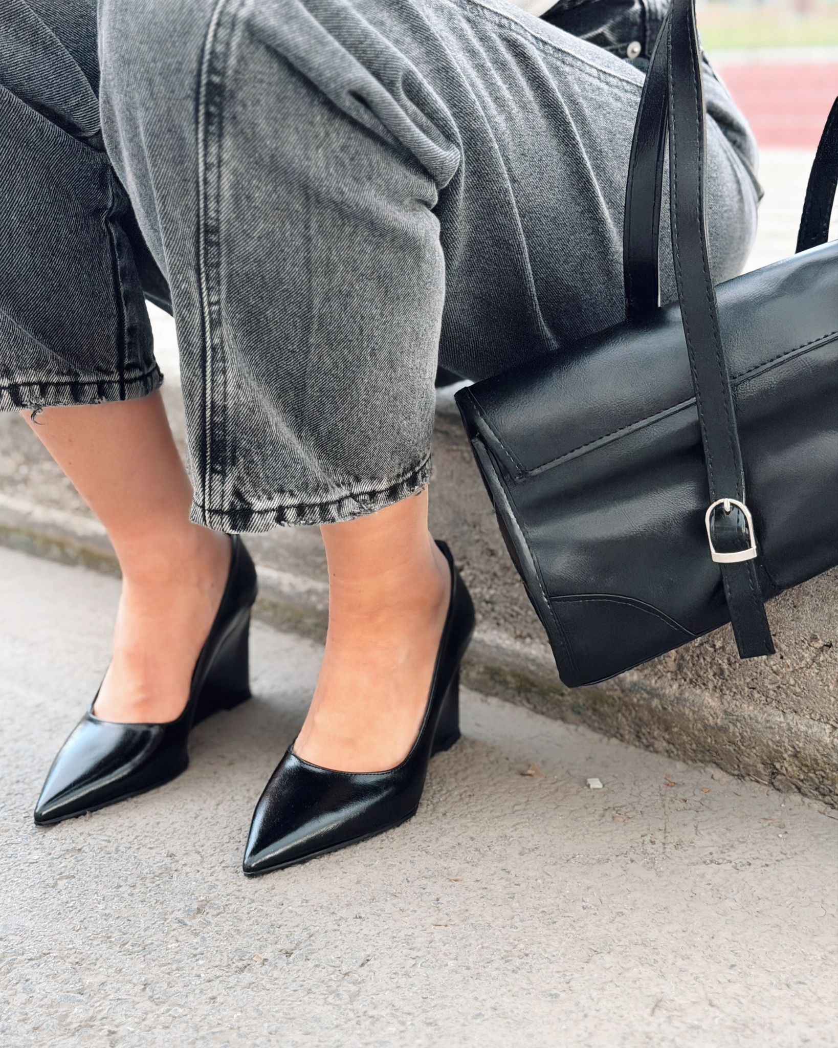 Mariel Dolgu Topuklu Stiletto Siyah Mat Deri - ILOVESHOES