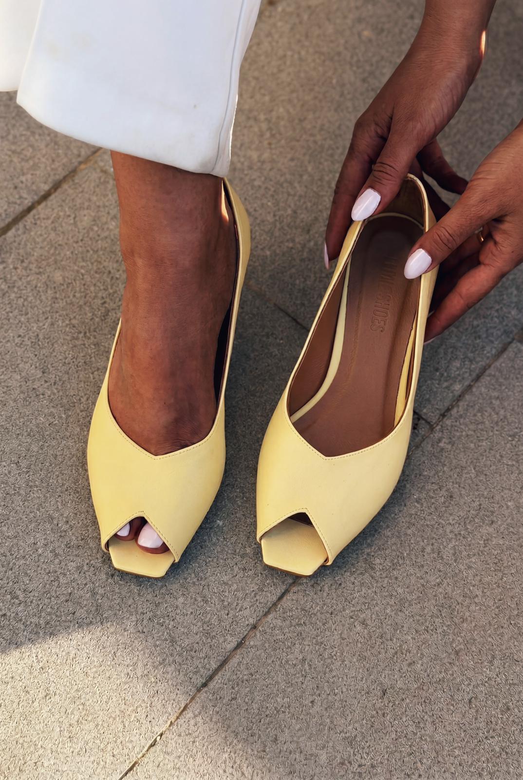 Norvion Hakiki Deri Sarı Mat Deri Kadın Topuklu Ayakkabı - ILOVESHOES