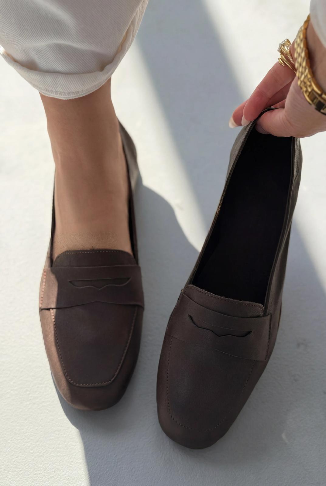 Melniel Acıkahve Hakiki Deri Kadın Loafer - ILOVESHOES