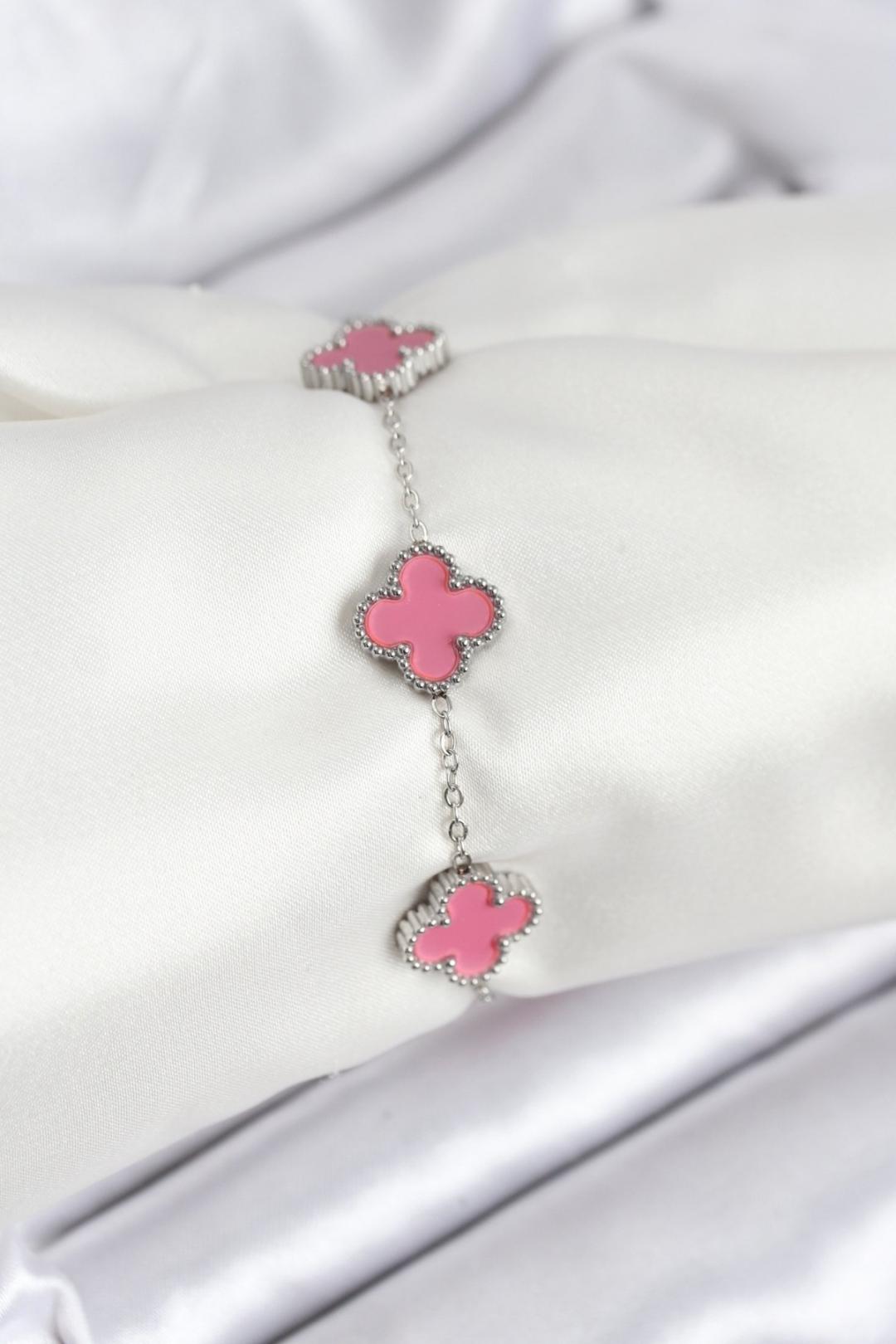 ILS - 1024 Kadın Bileklik Gümüş Çelik Pembe Yoncalı - ILOVESHOES