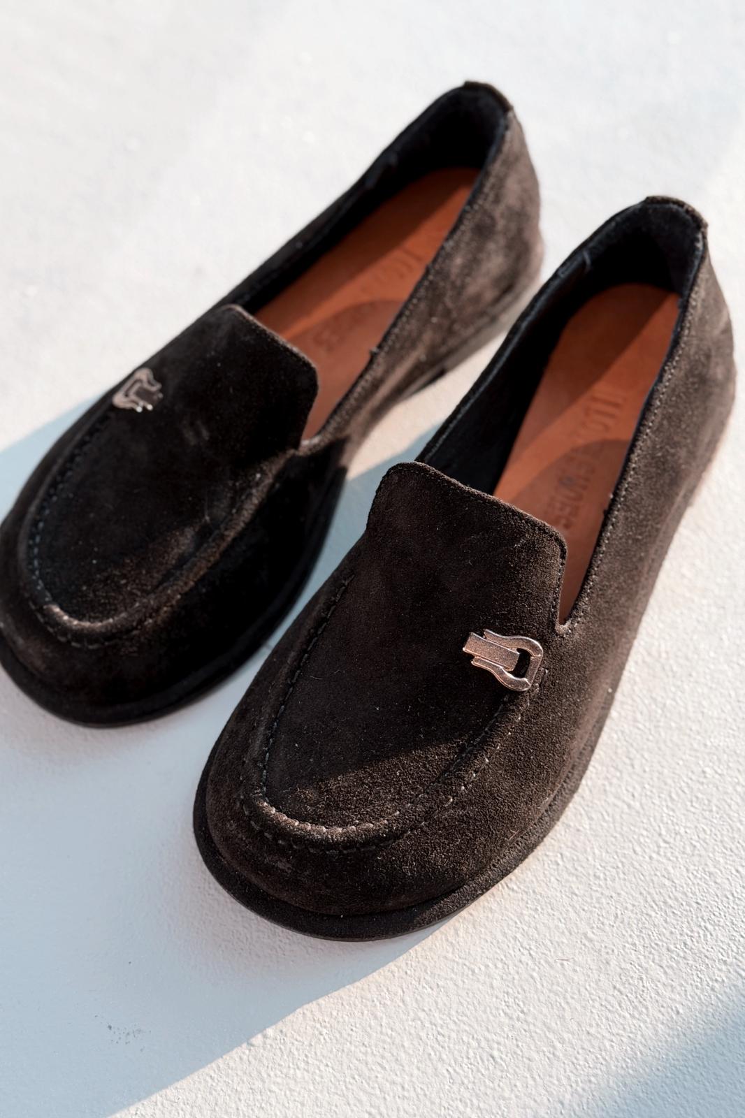Rasen Hakiki Süet Kadın Loafer Siyah - ILOVESHOES