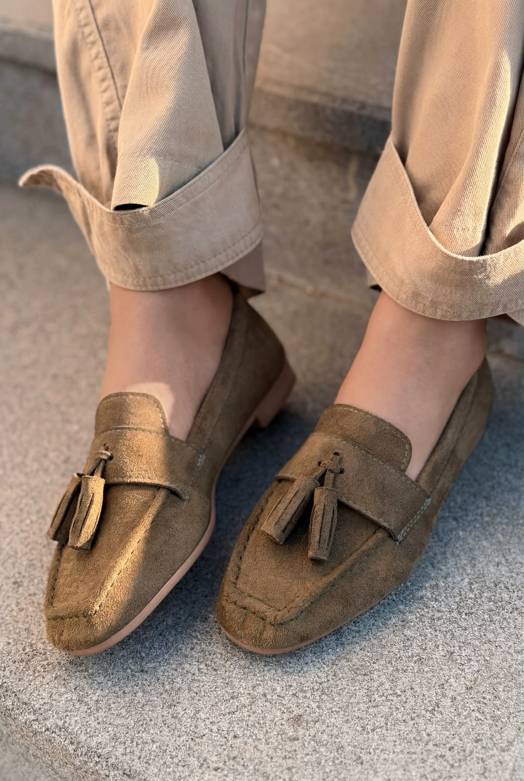 Olena Kadın Loafer Haki Süet - ILOVESHOES