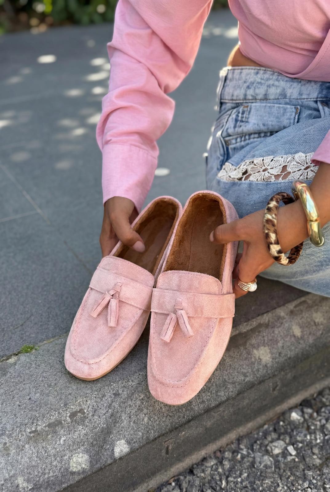Olena Pudra Süet Kadın Loafer - ILOVESHOES