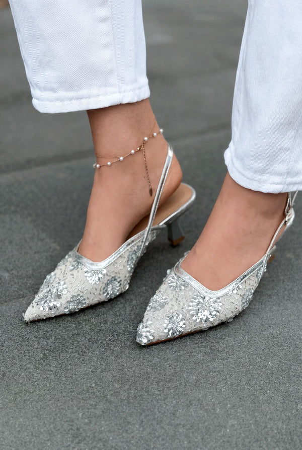 Serona Stiletto Gümüş Nakışlı - ILOVESHOES