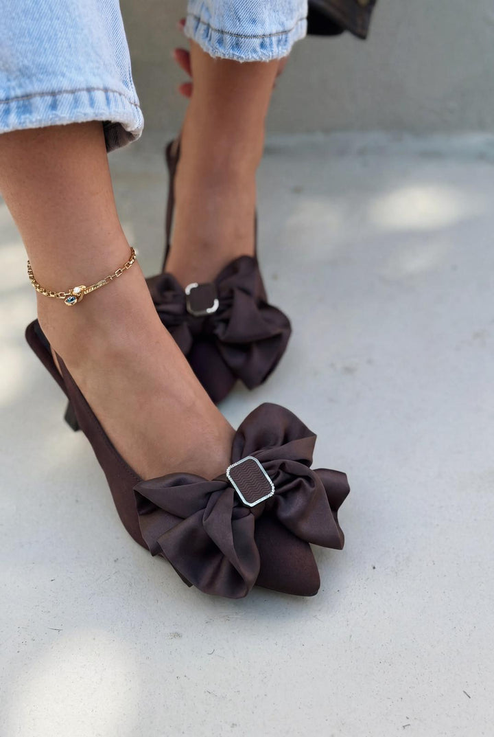 Velun Bitter Coffee Bow Detail Satin Women&