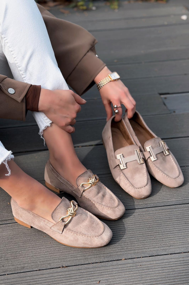 Elara Kadın Loafer Vizon Süet - ILOVESHOES
