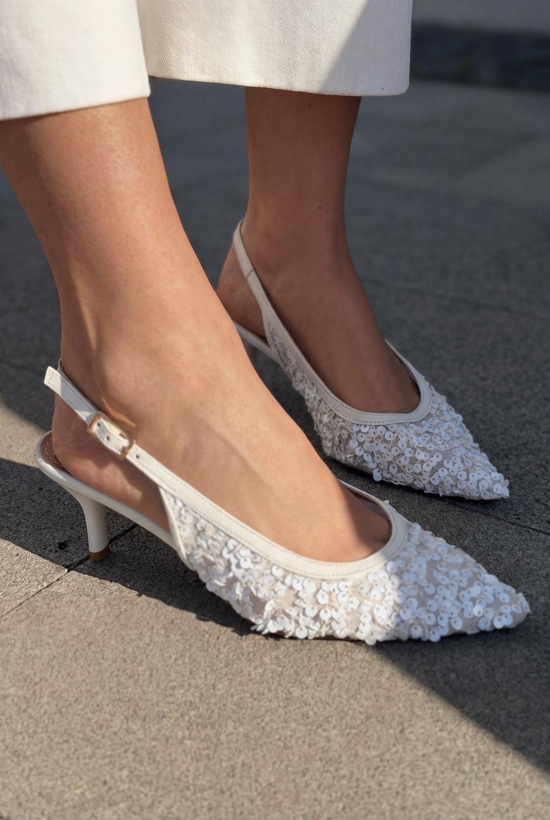 Selorine Stiletto Beyaz Pullu - ILOVESHOES