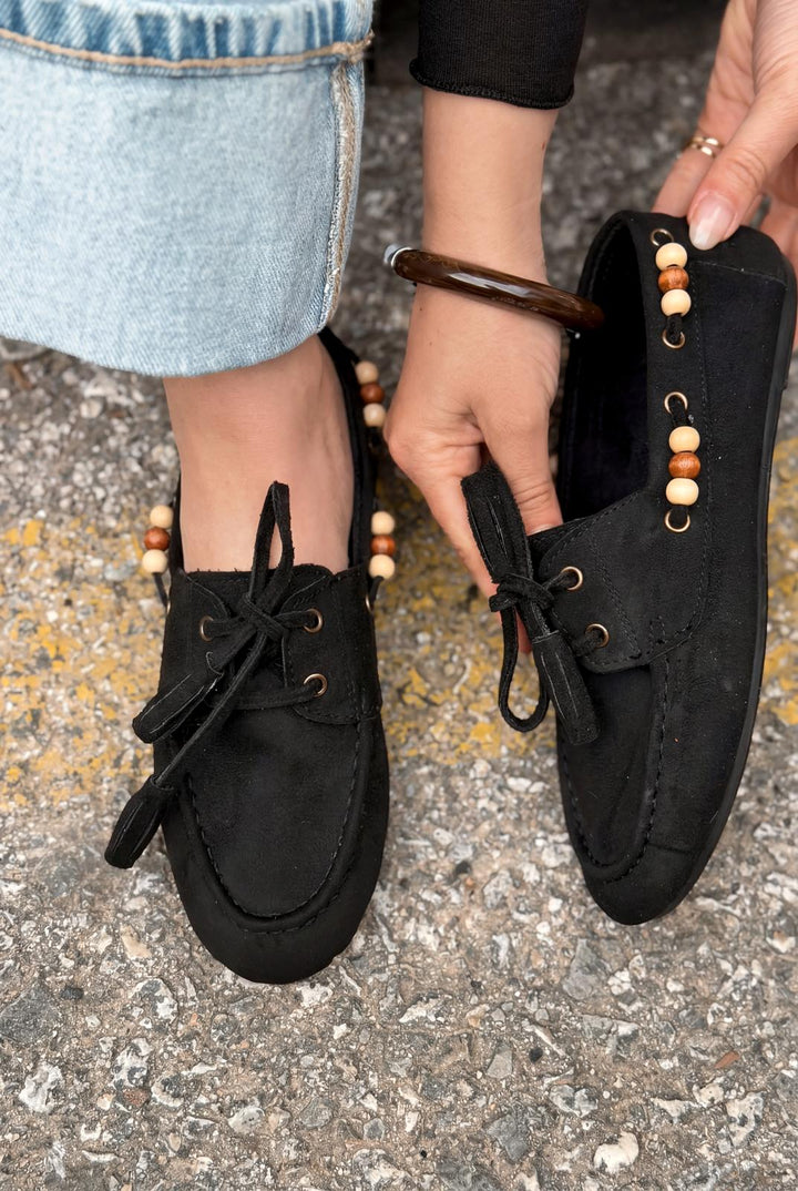 Brion Siyah Süet Kadın Oxford Ayakkabı - ILOVESHOES