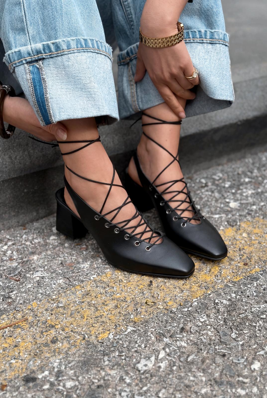 Yorella Topuklu Ayakkabı Siyah Mat Deri - ILOVESHOES