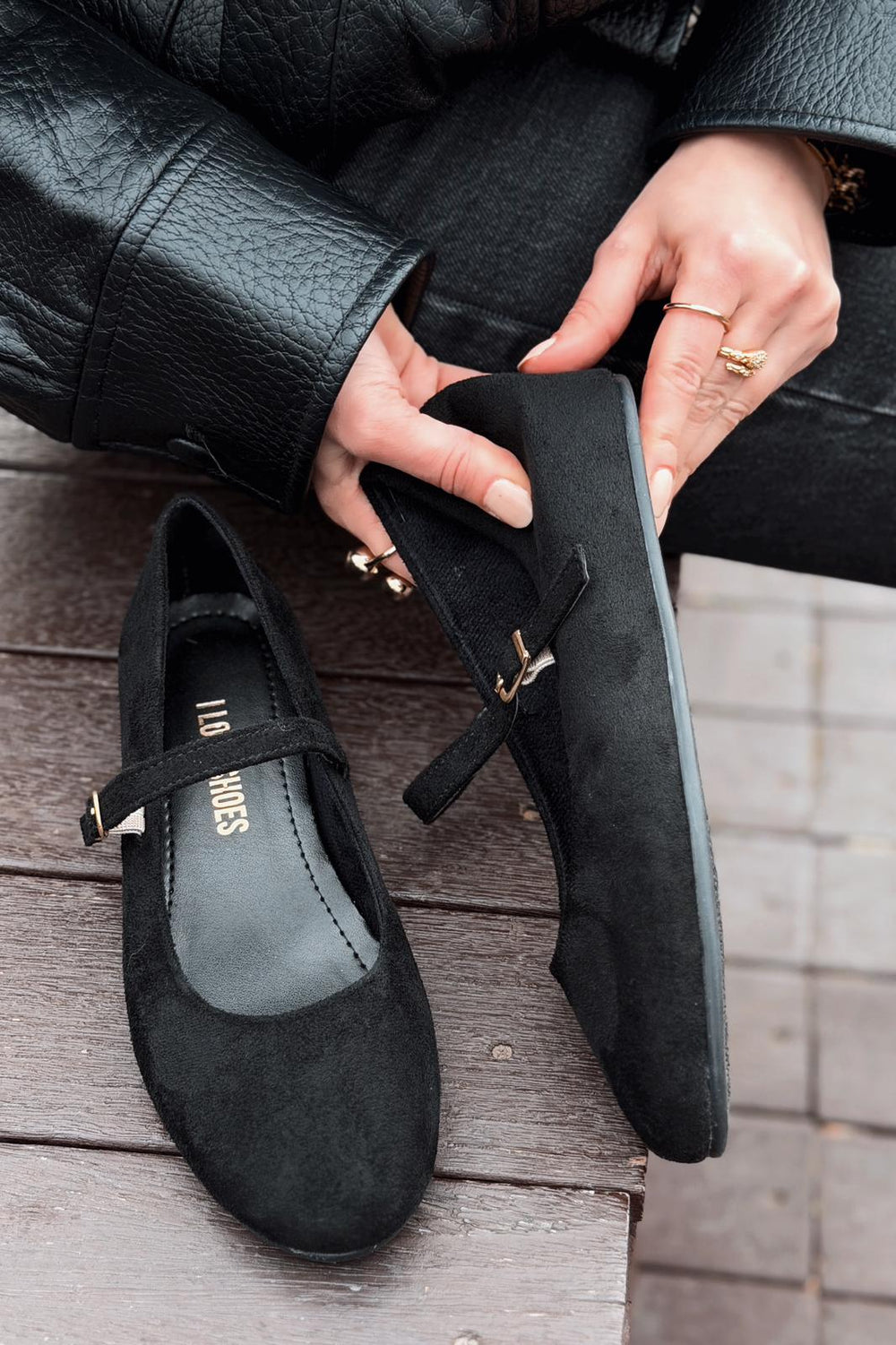 Tenris Kadın Babet Siyah Süet Dolgu Topuklu - ILOVESHOES