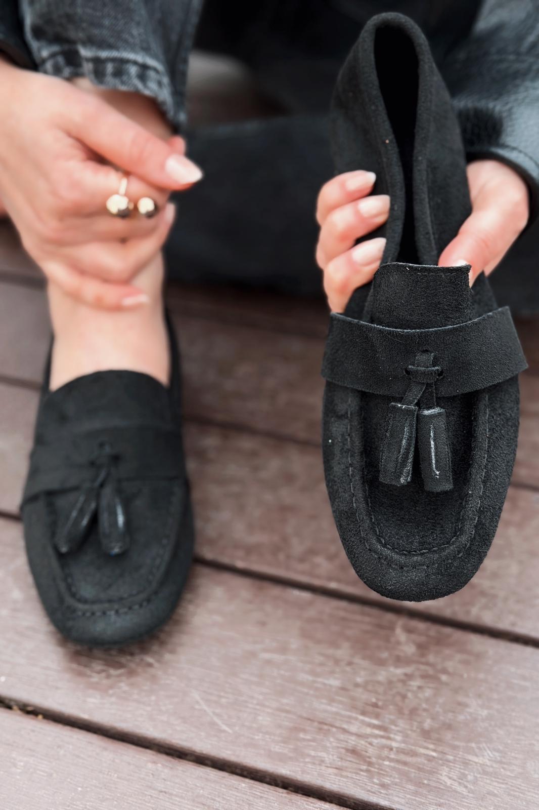 Olena Kadın Loafer Siyah Süet - ILOVESHOES