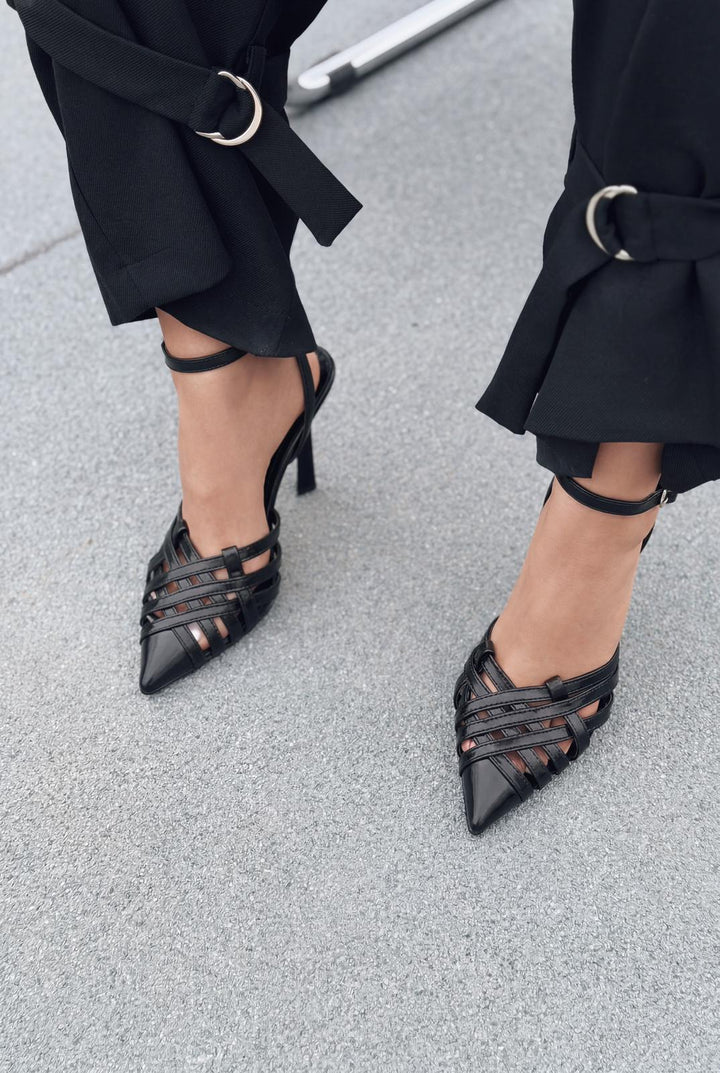 Luvien Siyah Mat Deri Kadın Stiletto - ILOVESHOES