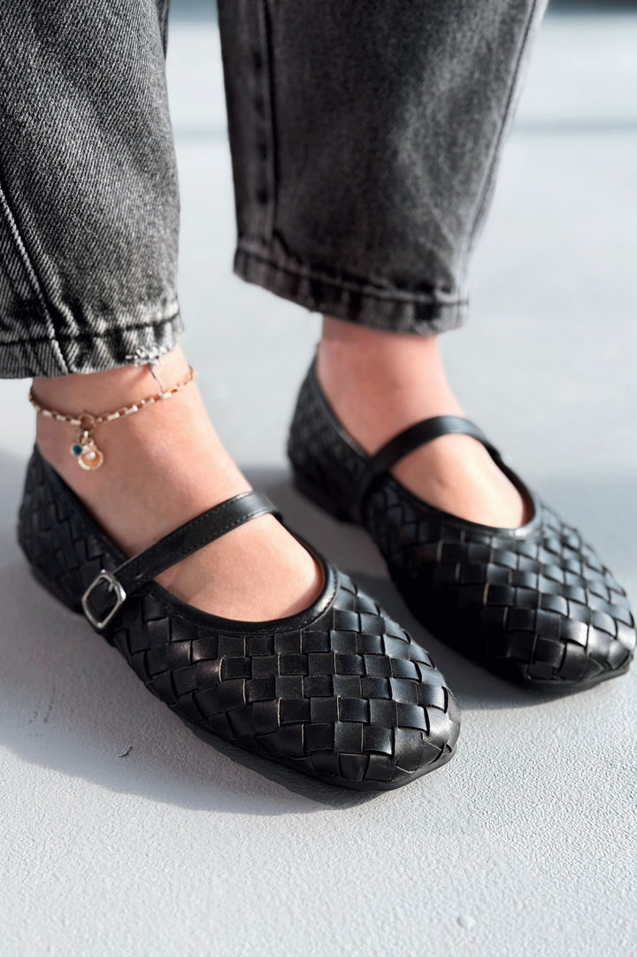 Roselle Kadın Babet Siyah Mat Deri - ILOVESHOES