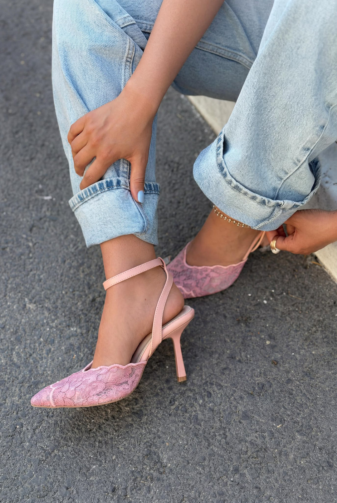 Moryna Pembe Dantel Kadın Stiletto